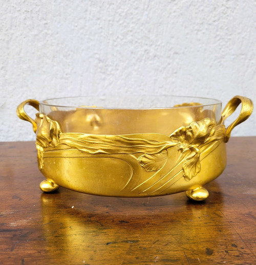 Coupe Aux Iris, Métal Doré Et Cristal, Art Nouveau, début XXème siècle