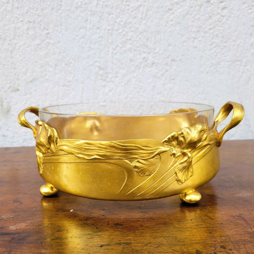 Coupe Aux Iris, Métal Doré Et Cristal, Art Nouveau, début XXème siècle