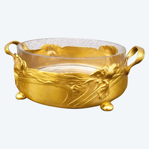Coupe Aux Iris, Métal Doré Et Cristal, Art Nouveau, début XXème siècle