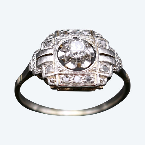 Art-Deco-Diamantring, Gold- und Platinfassung.