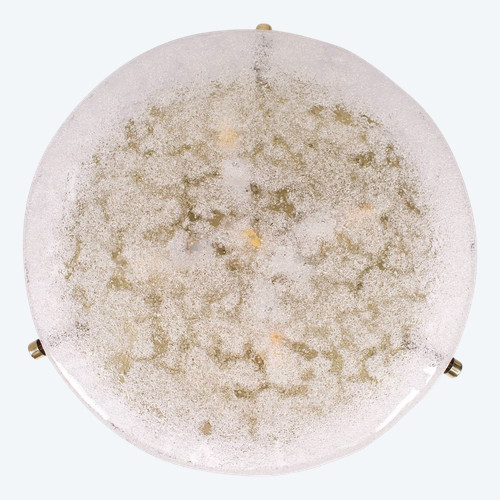 Large round ceiling light in brass and Murano glass.