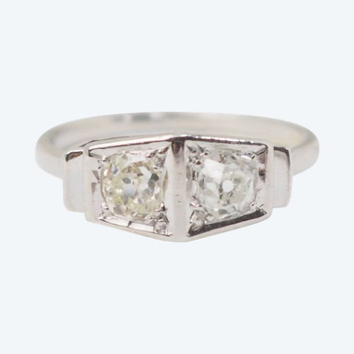 Anello Art Déco in oro bianco e platino, diamanti