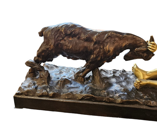 Affortunato Gory Grande Bronzo Art Deco "Giovane Ragazza e Capra"