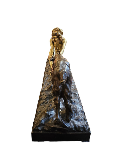 Affortunato Gory Grande Bronzo Art Deco "Giovane Ragazza e Capra"