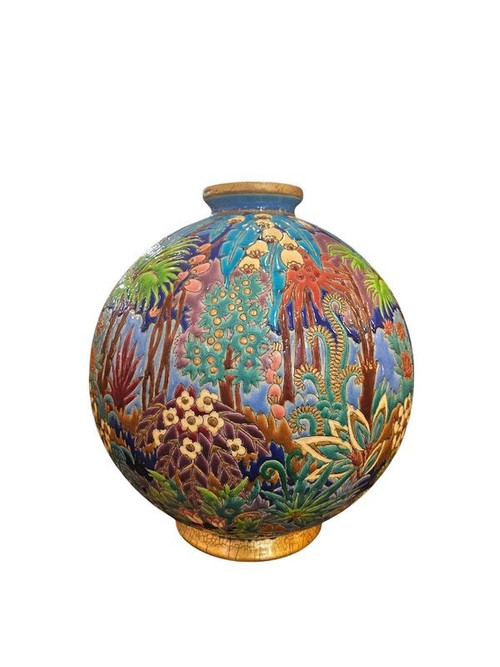 Longwy Colonial Art Deco Ball Vase