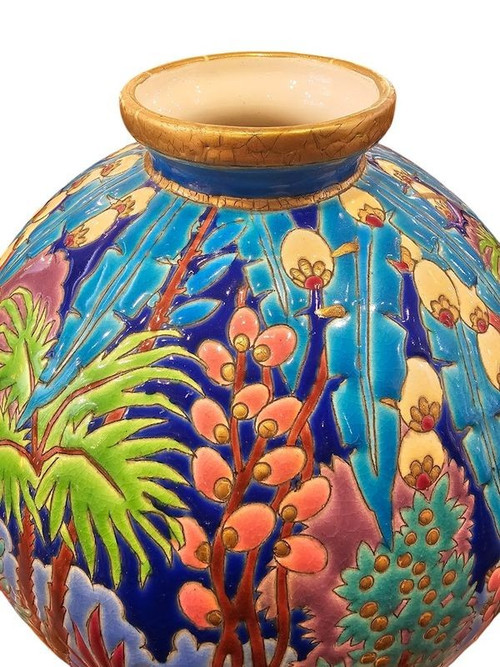 Longwy Colonial Art Deco Ball Vase