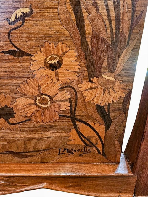 Louis Majorelle Art Nouveau Display Shelf "Poppies and Butterflies"