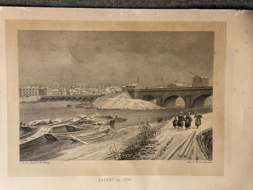 Old engraving view of Roanne in 1650 by Noirot 1869