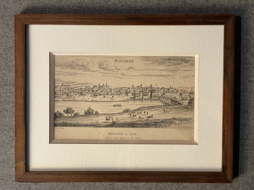 Old engraving view of Roanne in 1650 by Noirot 1869