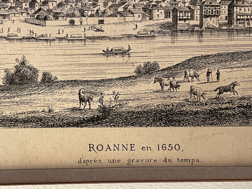 Old engraving view of Roanne in 1650 by Noirot 1869