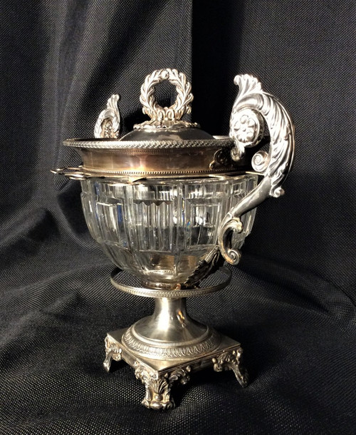 25% off until 30.11 - Important Cut Crystal and Silver Jam Jar - Circa 1830
