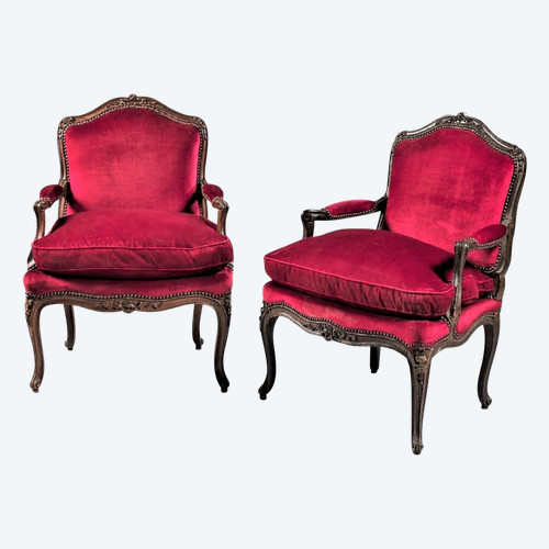 25\% remise - Estampillés 'M. CRESSON" - Paire De Fauteuils A Dos Plat - XVIIIème