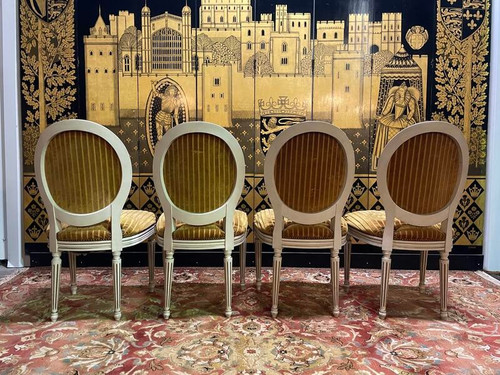 Set of 4 Louis XVI style medallion chairs
