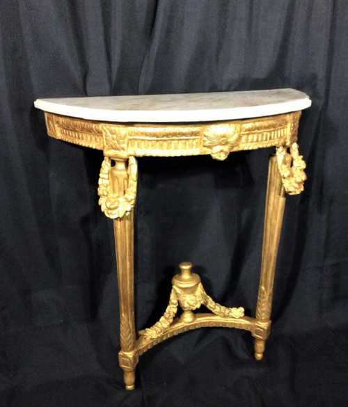 Remise 25\% - Console Demi-lune En Bois Doré - Epoque Louis XVI