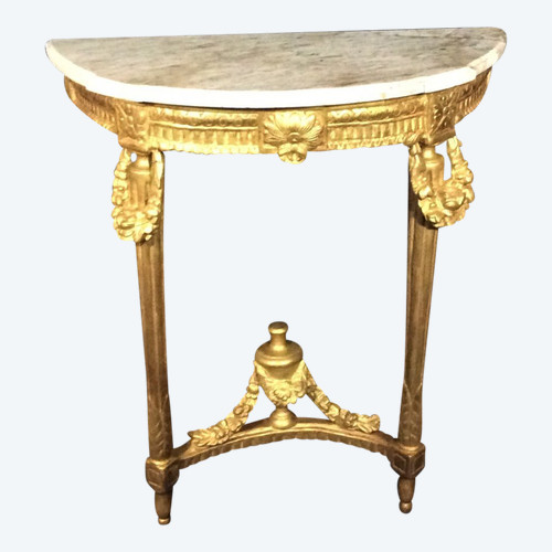 Remise 25\% - Console Demi-lune En Bois Doré - Epoque Louis XVI