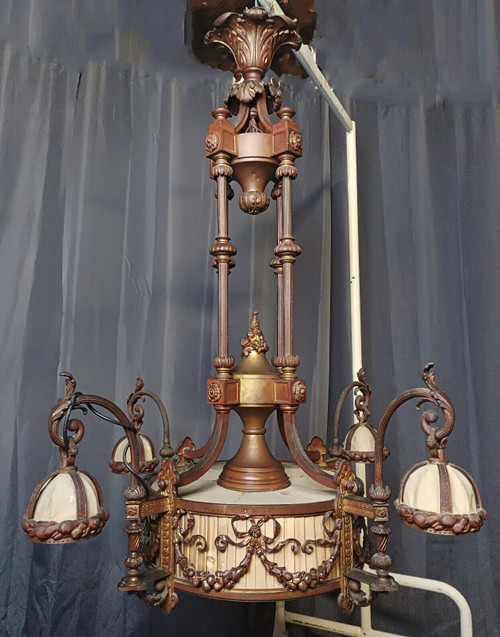 Grande lampadario in bronzo Luigi XVI