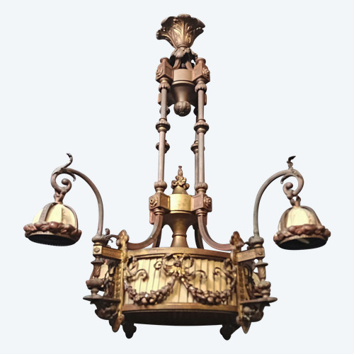 Grande lampadario in bronzo Luigi XVI