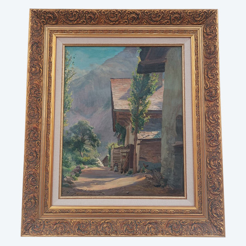 Ernest Victor Hareux (1847-1909) Gemälde Öl auf Leinwand Landschaft Alpen Venosc, Isère, Frankreich 1906