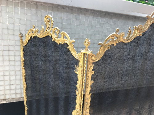 Beau pare feu de cheminée ancien en bronze doré d'époque 19 ème 