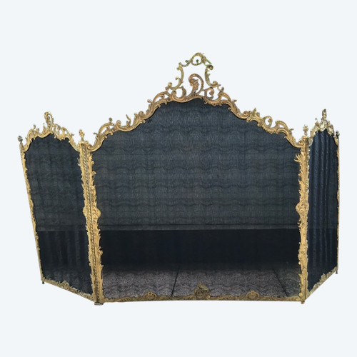 Beau pare feu de cheminée ancien en bronze doré d'époque 19 ème 