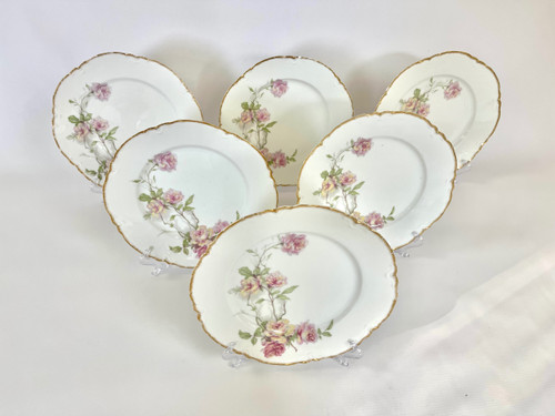 Set of 6 Haviland Limoges "Baltimore Rose" Dinner Plates