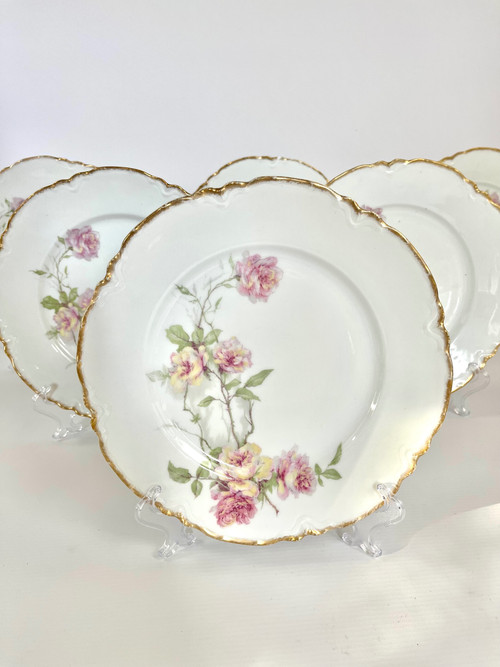 Set of 6 Haviland Limoges "Baltimore Rose" Dinner Plates