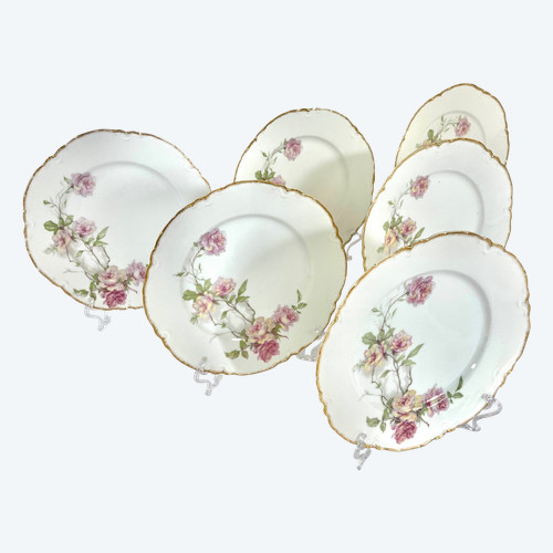 Set of 6 Haviland Limoges "Baltimore Rose" Dinner Plates