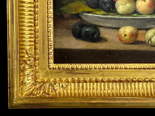 TABLEAU / PEINTURE / HUILE SUR PANNEAU SIGNÉE " PEREZ " NATURE MORTE AUX FRUITS