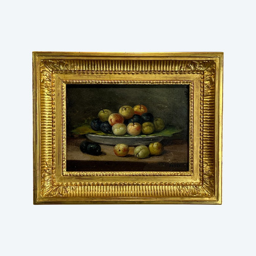 TABLEAU / PEINTURE / HUILE SUR PANNEAU SIGNÉE " PEREZ " NATURE MORTE AUX FRUITS