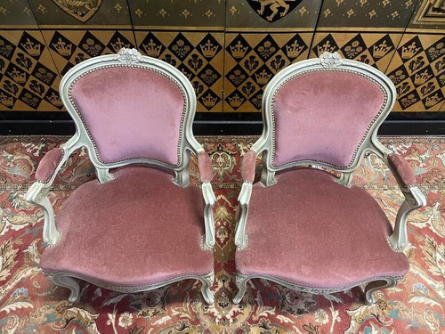 Coppia di poltrone trasformabili in stile Luigi XV con finiture in velluto