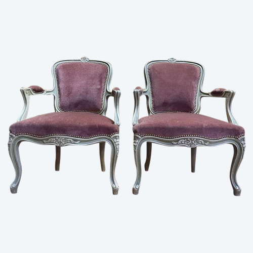 Coppia di poltrone trasformabili in stile Luigi XV con finiture in velluto
