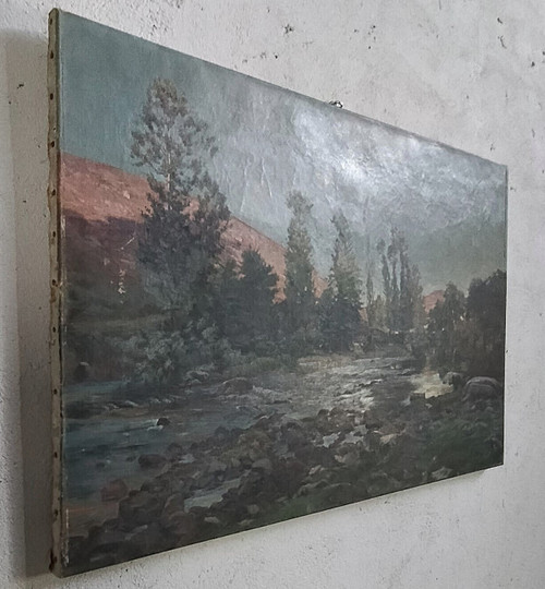 Ernest Victor HAREUX (1847-1909) Gemälde Öl auf Leinwand Berglandschaft Alpen