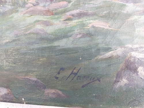 Ernest Victor HAREUX (1847-1909) Gemälde Öl auf Leinwand Berglandschaft Alpen