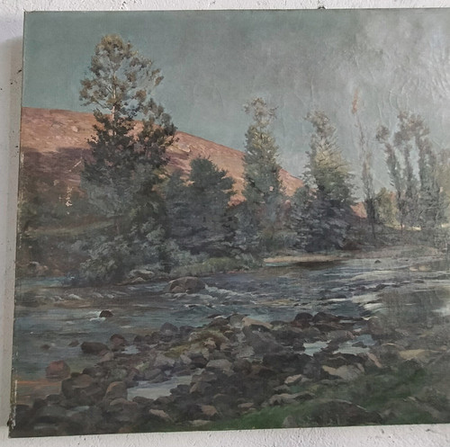 Ernest Victor HAREUX (1847-1909) Gemälde Öl auf Leinwand Berglandschaft Alpen