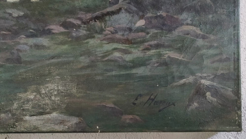 Ernest Victor HAREUX (1847-1909) Gemälde Öl auf Leinwand Berglandschaft Alpen