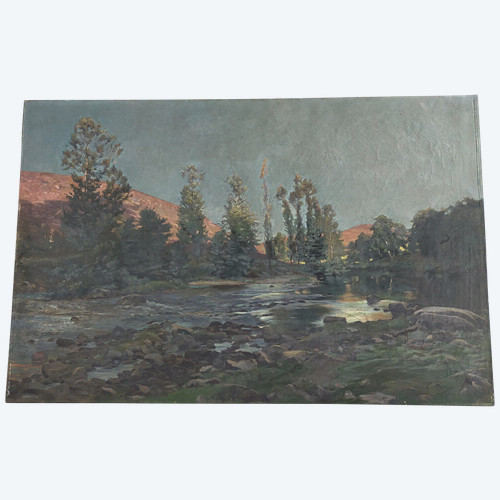 Ernest Victor HAREUX (1847-1909) Gemälde Öl auf Leinwand Berglandschaft Alpen