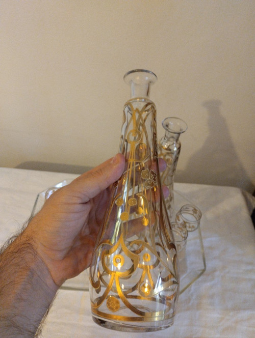 Service à Liqueur - Verre émaillé - Art Nouveau - V. 1900.