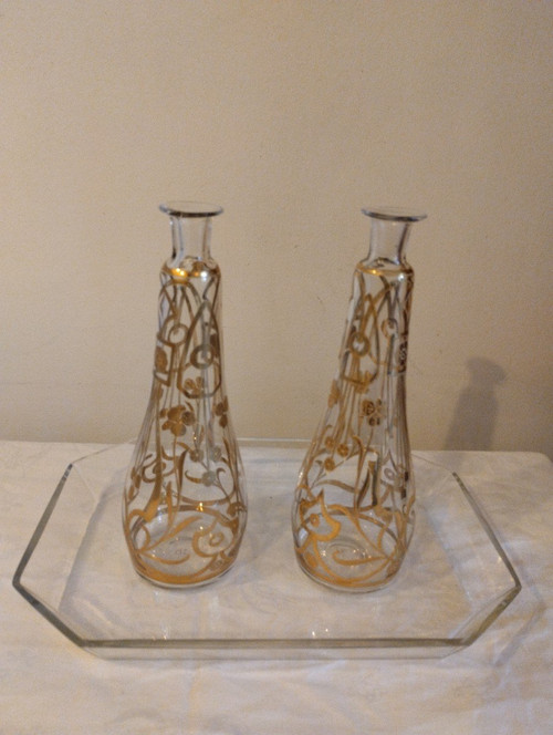 Service à Liqueur - Verre émaillé - Art Nouveau - V. 1900.