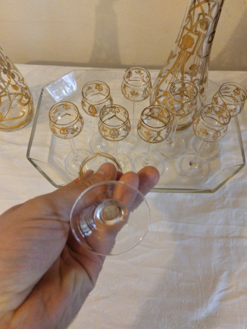 Service à Liqueur - Verre émaillé - Art Nouveau - V. 1900.