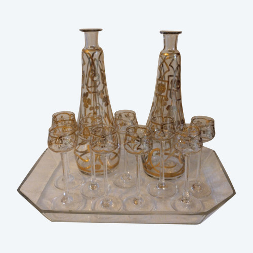 Service à Liqueur - Verre émaillé - Art Nouveau - V. 1900.
