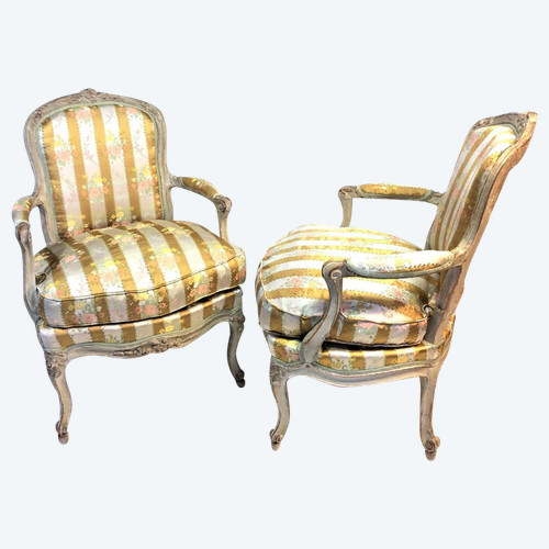 Du 06.10 au 30.11 -REMISE 25\% Estampille E. Meunier - Paire De Fauteuils Bois Laqué  - XVIIIème