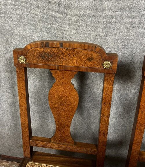 Krieger Paris: Superb series of 4 Louis XVI chairs in burl, rosewood and walnut circa 1880