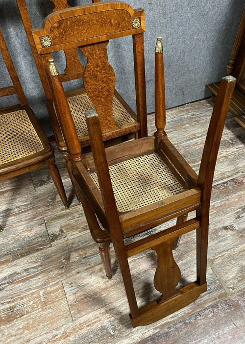 Krieger Paris: Superb series of 4 Louis XVI chairs in burl, rosewood and walnut circa 1880