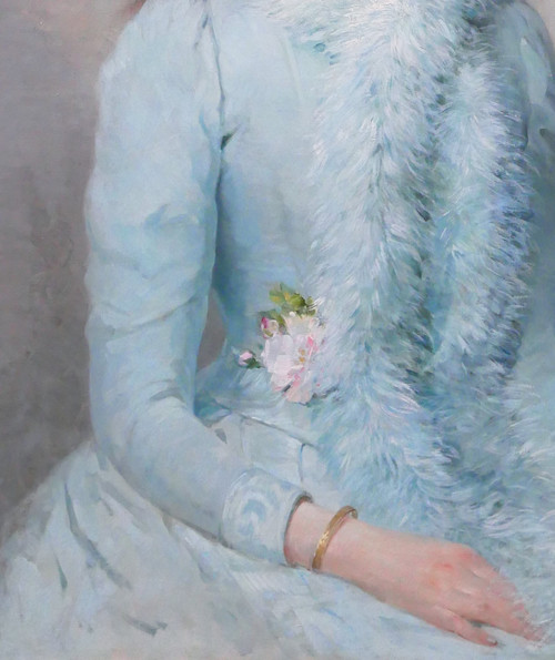 Albert T. Furcy de Lavault 1847-1915 Porträt einer jungen Frau in Blau mit Blumen, Gemälde, 1890