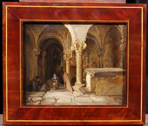François-Marius Granet (att. à) 1775-1849 Intérieur d'une crypte, tableau, vers 1820-30