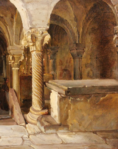 François-Marius Granet (att. à) 1775-1849 Intérieur d'une crypte, tableau, vers 1820-30
