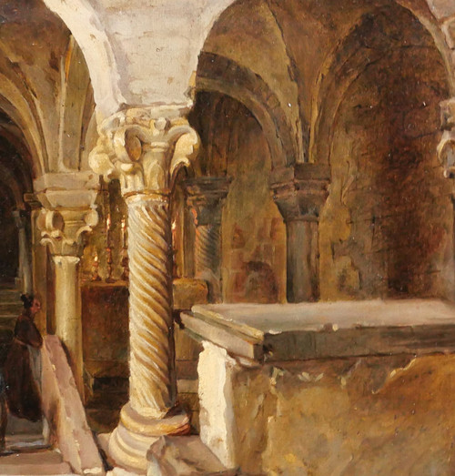 François-Marius Granet (att. à) 1775-1849 Intérieur d'une crypte, tableau, vers 1820-30