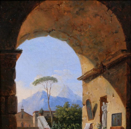 Jean-Baptiste BERLOT 1775-1840 Italia, oratorio in un antico rudere, pittura, paesaggio