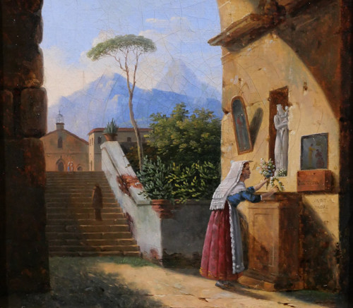 Jean-Baptiste BERLOT 1775-1840 Italia, oratorio in un antico rudere, pittura, paesaggio