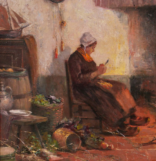 Philipp ZELTNER 1865-1946 Donna in cucina, dipinto, 1900 circa